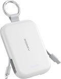 RORRY Portable Charger, 5000mAh Portable Charger Power Bank with Built-in Cables, Travel Keychain Charger Battery Pack for iPhone 17/16/15/14/13/12, for AirPods 2/3/4/Pro, White