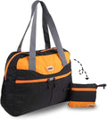GOX Ultra Light Foldable Packable Tote Bag Weekender Crossbody Duffel Nylon for Women Small Travel Tote under Seat Shoulder Bag on Plane Extra Large Bag with Zipper (Black&Orange)