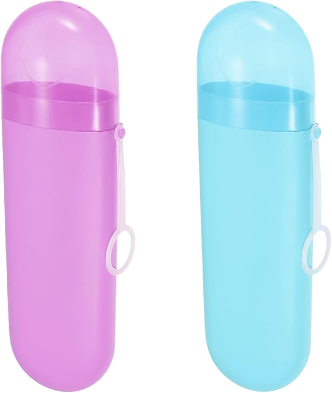 2 Packs Toothbrush Travel Case, Portable Toothbrush Case with Ventilation Hole for Travel, Plastic Toothbrush Holder Travel Size for Business Trip, School, Camping, Home - Purple+Blue