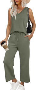WIHOLL Two Piece Set for Women Summer Outfits Vacation Trendy Lounge Sets V Neck Matching Sets