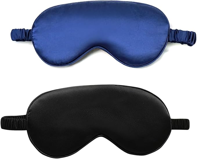 Silk Sleeping Mask,2Pack Silk Eye Mask with Adjustable Strap, Sleeping Aid Blindfold for Nap, Sleep Mask for Women to Full Night's Sleep, Travel and Nap (Black/Blue)