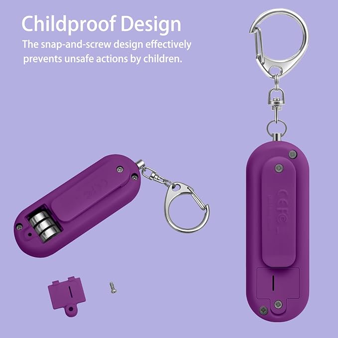 Personal Alarm for Women, Girls Simple Personal Safety Alarm, Extra LED Strobe Light, Safety Self Defense Keychain, Loud Horns & Siren (Violet).