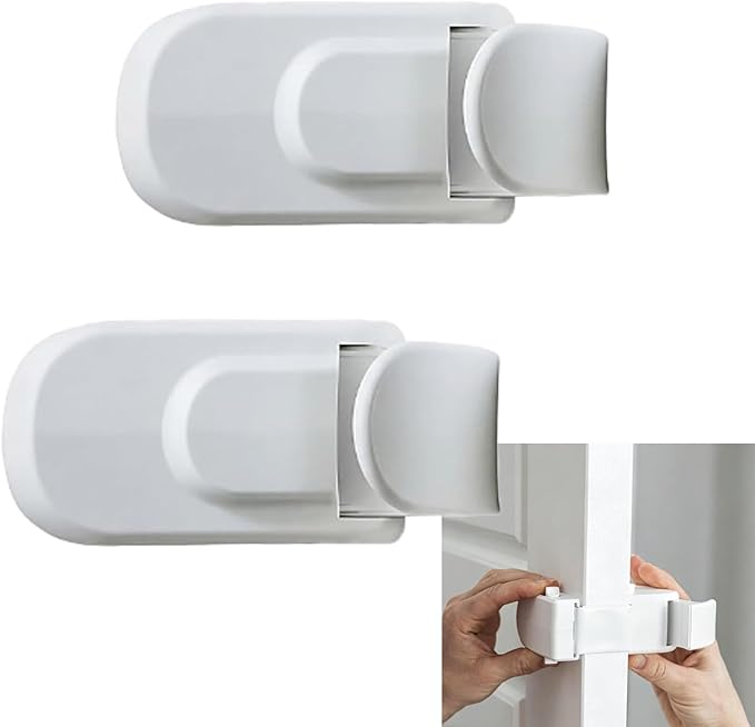 Child Proof Door Lock (2 Pack) – No Tools or Adhesives Required, Installs High Out of Reach of Toddlers & Pets, Dual-Side Release for Adults, Perfect for Home, Apartment, Travel