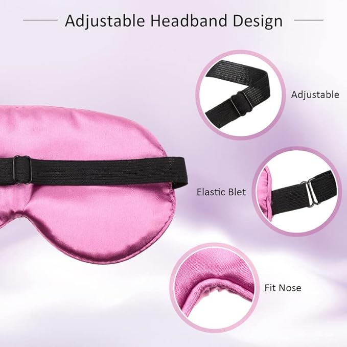 BBTO 4 Pcs Silk Sleep Eye Masks Smooth Soft Satin Eye Covers with Adjustable Strap Blindfold for Sleeping Blocking Out Lights Travel Relaxation(Blue, Watermelon Red, Gold, Purple)