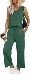 WIHOLL Two Piece Set for Women Summer Outfits Vacation Trendy Lounge Sets V Neck Matching Sets
