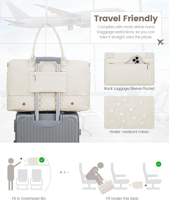 LOVEVOOK Travel Duffle Bag for Women, Weekender Overnight Bag with Shoe Compartment, Carry on Bag with Toiletry Bag, Gym Duffel Bag with Wet Pocket, Hospital Bags for Labor and Delivery 3 Pcs Set