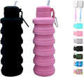 Collapsible water bottles 2 Pack with brush,BPA Free Travel Silicone Water Bottle with Carabiner,Reusable Foldable Portable Lightweight Sports bottles for Gym Camping Hiking (Black+Pink)