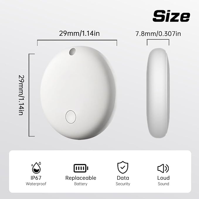Bluetooth Tracker for Android (2Pack, White), Works with Google Find My Device App, IP67 Waterproof, Replaceable Battery, Tracker Tag for Keys, Backpack, Suitcases, Travel and Commute