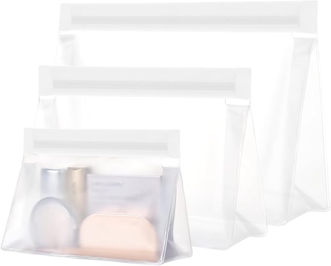 PACKISM Leak Proof Clear Toiletry Bag - Sealed TSA Approved Toiletry Bag with Reinforced Seams, Reusable and Easy to Clean, Clear Travel Bags for Toiletries, Food-grade PEVA, 1L+1M+1S, White