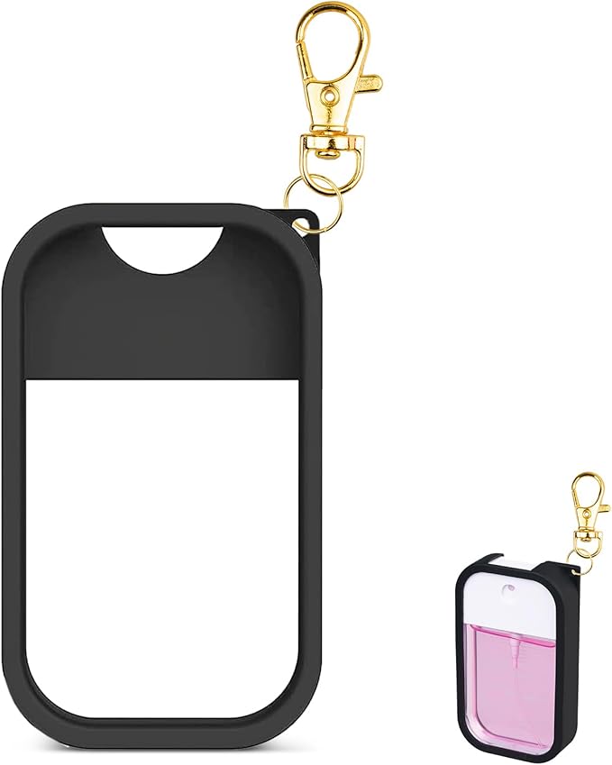 Silicone Case Compatible with Touchland Hand Sanitizer Spray, Protective Case with Keychain for Power Mist and Glow Mist 1 fl oz, Hand Sanitizer Spray Accessory (Black, 1 Pack)