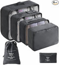 LANSKLBD 6 Set Packing Cubes for Travel, Luggage Organizers with Shoe & Toiletry Bags, Lightweight Suitcase Organizer for Carry-On, Washable Laundry Bags(Black)