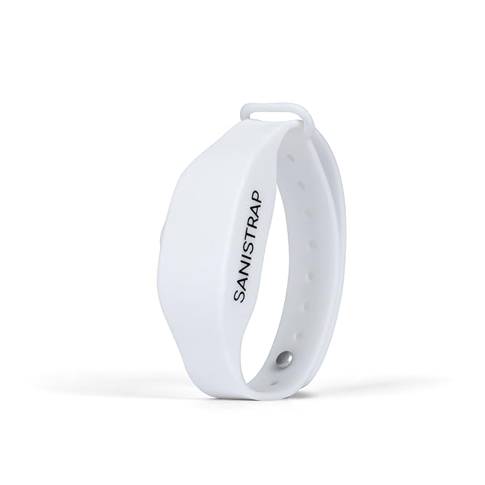 SaniStrap Silicone Hand Sanitizer Wrist band, Refillable Travel Sanitizer Dispenser for Skincare and Hygiene, Lightweight, Leak Proof Wrist Band (White)