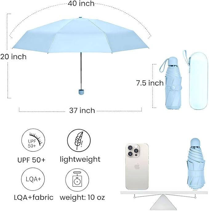 MRTLLOA Travel Essentials Mini Umbrella with Case for Purse - Small Compact & Lightweight, UV Sun Protection, Manual Open/Close for Pocket Umbrella(Women/Men/Kids)