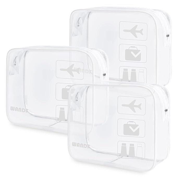 WANDF TSA Approved Toiletry Bag, 2 Packs Travel Clear Toiletry Bag, Quart Size Makeup Cosmetic Pouch with Zipper, Carry-On Airport Compliant Bag for Women and Men (3pcs White)