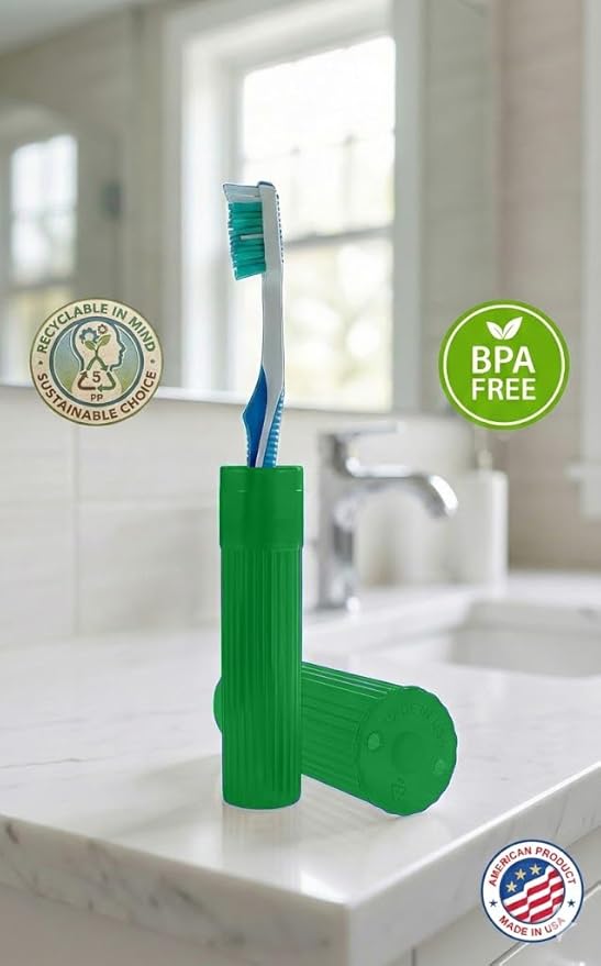American Comb Toothbrush Holder (Green) - Made in USA, with Ventilation Holes, for Toothbrush Covers, Toothbrush Holder, Toothbrush Soft, Durable Design, Hygienic Bathroom Accessory