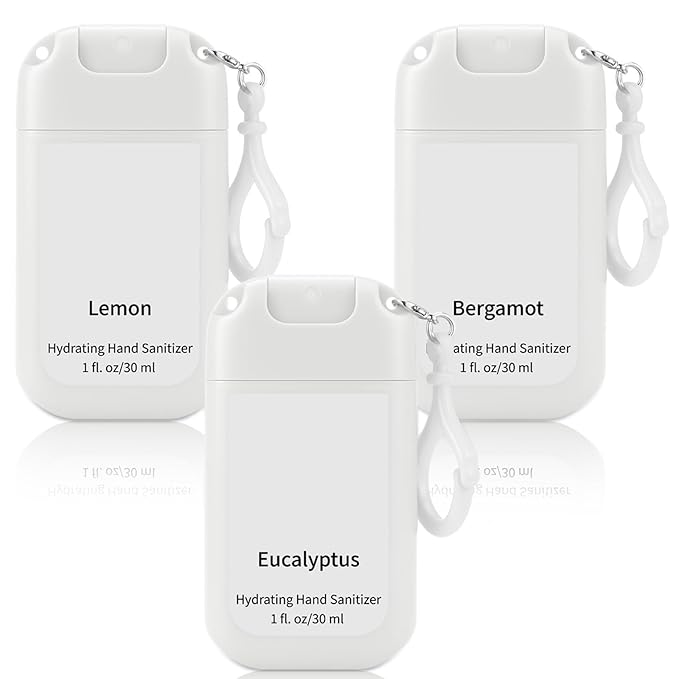 3 Pcs Power Mist Hydrating Hand Sanitizer Spray Bulk with Keychain Travel Size Hand Sanitizer Pocket 1 Fl. oz Spray Bottle for Daily Use Family Friends Teacher Nurse Employee Appreciation Gifts