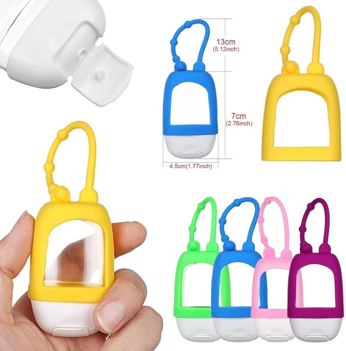 Zodensot Portable Refillable Travel Bottles, 30ml Plastic Refill Bottles with Clip Silicone, Leakproof Hand Sanitizer Containers for Outdoor Party School Work Traveling Multi-Color (5 pack)