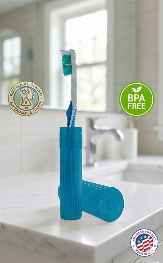 American Comb Toothbrush Holder (Blue & Pink) Made in USA, with Ventilation Holes, for Toothbrush Covers, Toothbrush Holder, Toothbrush Soft, Durable Design, Hygienic Bathroom Accessory