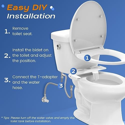 SAMODRA Ultra-Slim Hygienic Bidets Attachment for Existing Toilets - Adjustable Fresh Water Pressure Self Cleaning Nozzle Easy to Install, Rose Gold
