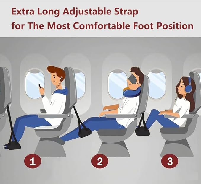 Airplane Foot Hammock for Plane Travel Essentials, Airplane Foot Rest Removable Support Pad, Adjustable Foot Hammock with Thicken Memory Foam, Portable and Adjustable