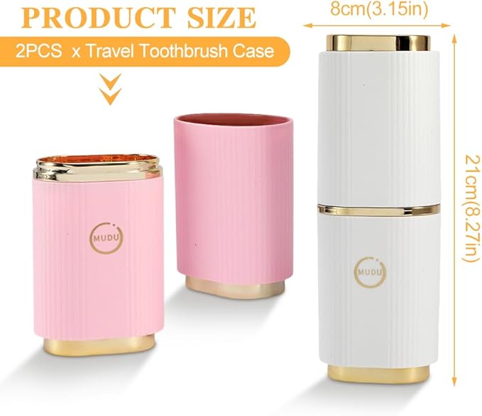 2 Pcs Travel Toothbrush Case,Couple Toothbrush Travel Case,8.27Inch Portable Travel Toothbrush Holder,Breathable Toothbrush Holder for Traveling Camping Business Trip School(White,Pink)