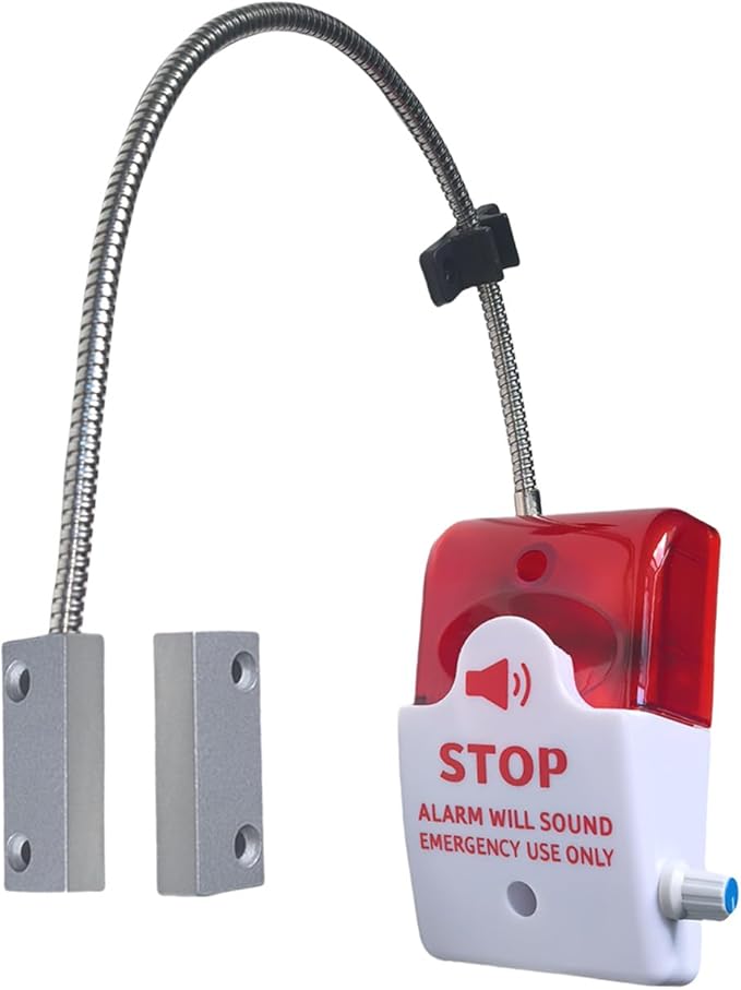 Emergency Door Alarm with Flexible Mount, Door Alarms When Opened, Exit Door Security Stop Alert System, Battery Operated