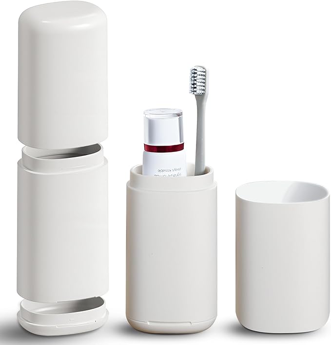 AIMAIAIMAI Travel Toothbrush Case with Cup, Gray - Toothbrush and Toothpaste Travel Case, Doubles as Dorm Toothbrush Holder, Detachable Base, Compact Toothbrush Covers for Camping, Business Trip