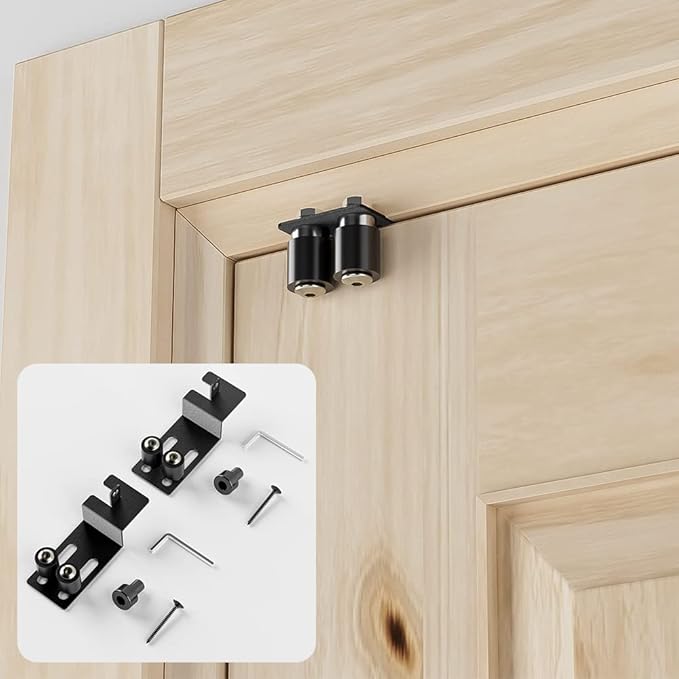 TSMST Child Proof Door Top Lock, Security Door Lock with Double Adjustable Roller, Prevent Scratch Door, Solid and Safety, Black, 2 PCS