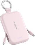 RORRY Portable Charger, 5000mAh Portable Charger Power Bank with Built-in Cables, Travel Keychain Charger Battery Pack for iPhone 17/16/15/14/13/12, for AirPods 2/3/4/Pro, Pink