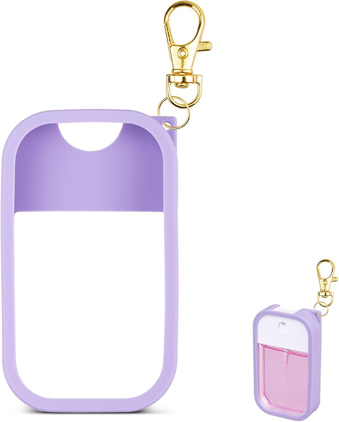 Silicone Case Compatible with Touchland Hand Sanitizer Spray, Protective Case with Keychain for Power Mist and Glow Mist 1 fl oz, Hand Sanitizer Spray Accessory (Purple, 1 Pack)