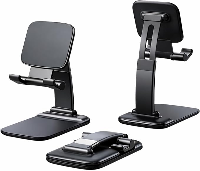 Mizi Portable Cell Phone Stand for Desk - Height & Angle Adjustable Mobile Foldable Holder, Compatible with iPhone 17 16 15 14 13 12 11 Pro Max, Galaxy S25 S24, All 4–10" Devices - Black