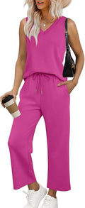 WIHOLL Two Piece Set for Women Summer Outfits Vacation Trendy Lounge Sets V Neck Matching Sets