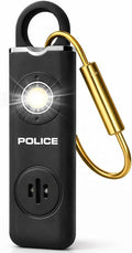 Police Personal Safety Alarm Keychain, Rechargeable Loud Emergency Alarm w/ Strobe Light, Portable Self Defense Alarm for Women, Kids, Seniors, Travel, Black