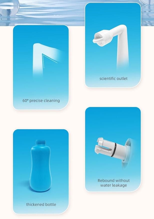 Portable Travel Bidet 600ml – Personal Hygiene Cleaning Bottle with Angled Nozzle, Includes Storage Bag & Box, Easy to Use, Reusable & Travel-Friendly