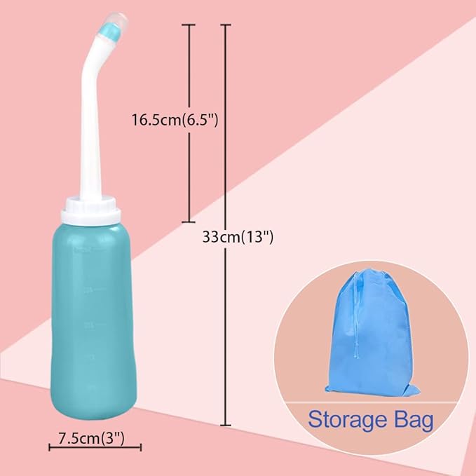 Handheld Personal Bidet Bottle, Bottle for Gentle Postpartum Care and Cleansing, Feminine Care， Personal Perineum Cleansing, 500Ml Portable Bidet Travel Bidet（Green）, Resistant to 100ºC,Bonus Bag