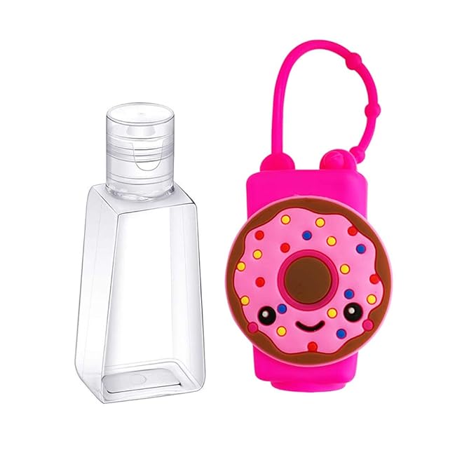 6Pcs Travel Size Kids Empty Hand Sanitizer Bottles with Keychain Holder Detachable Silicone Protective Case 30ml Plastic Travel Bottles Leak Proof Refillable Containers - Fruit & Cake