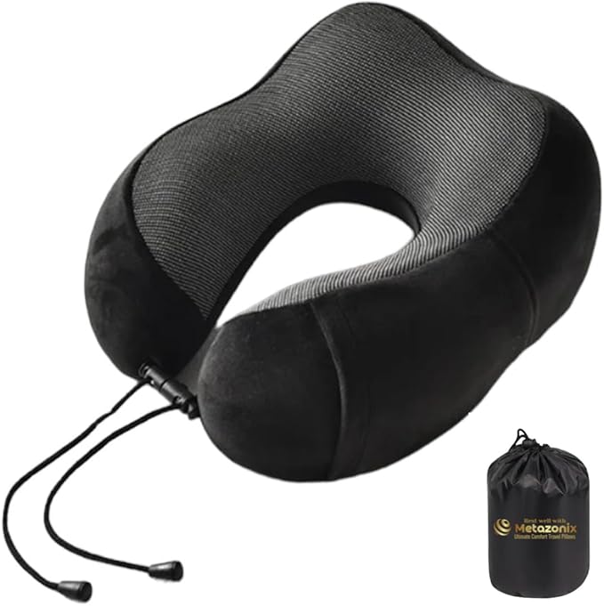 Travel Pillow - 100% Memory Foam - Travel Pillows for Airplane - Neck Pillow Airplane and Car Use - Memory Foam Travel Neck Pillow - Travel Essentials for Women and Men (Midnight Black)