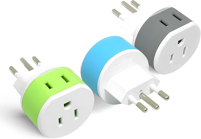 OREI Brazil Travel Plug Adapter with 2 USA Inputs - Travel 3 Pack - Type N (US-11C) Safe Grounded Use with Cell Phones, Laptop, Camera Chargers, CPAP, and More