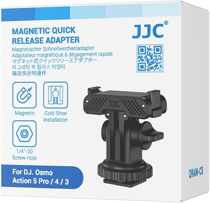 JJC Osmo Action 5 Cold Shoe Adapter Mount for DJI Osmo 360 Action 5 Pro 4 3 Accessories, 180° Angle Adjustable, Detachable Camera Monitor Mount w. 1/4 Screw Hole, Magnetic Quick Release Tripod Adapter