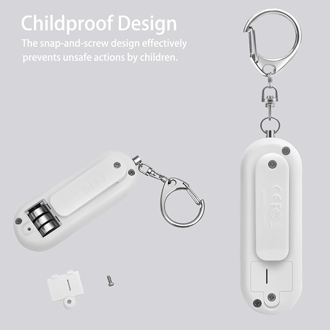 Personal Alarm for Women, Girls Simple Personal Safety Alarm, Extra LED Strobe Light, Safety Self Defense Keychain, Loud Horns & Siren (White).