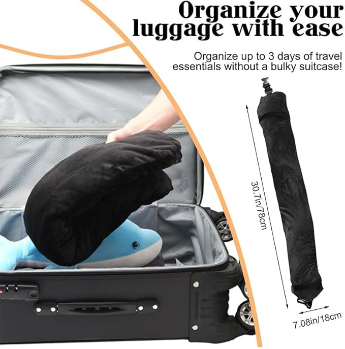 Stuffable Neck Pillow Travel Storage Bag for Airplanes with Clothes, No Extra Baggage Fees, Fits 3+ Days of Travel Essentials, No Filler (Black)