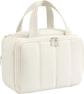 Travel Makeup Bag,Puffy Toiletry Bag for Women,Cosmetic Travel Bag Lightweight,Toiletries Organizer with Trolley Sleeve,White