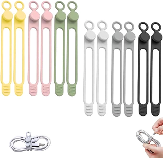 Data Cable Organizer, 2025 New Elastic Silicone Cable Straps Cord Organizer, Reusable Cable Ties Wire Organizer for Bundling and Fastening Earphone, Phone Charger (12 Pcs)
