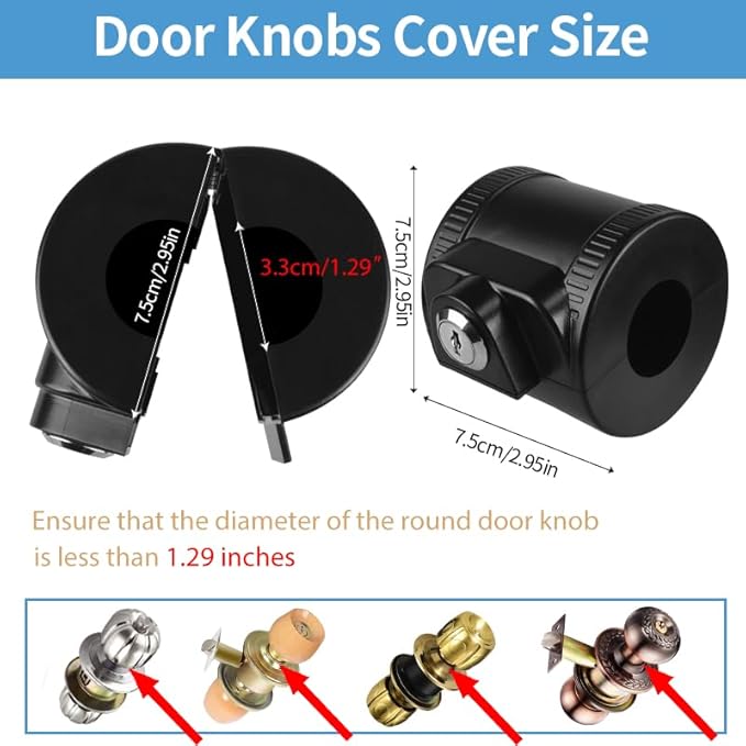 Child Proof Door Knob Cover Lock for Dementia Elderly Safety - Universal ABS Plastic Lock-Out Device for Bedroom, Bathroom, Gas Valve & Outdoor Faucets (Fits Most Circular Knobs)-1 Pack