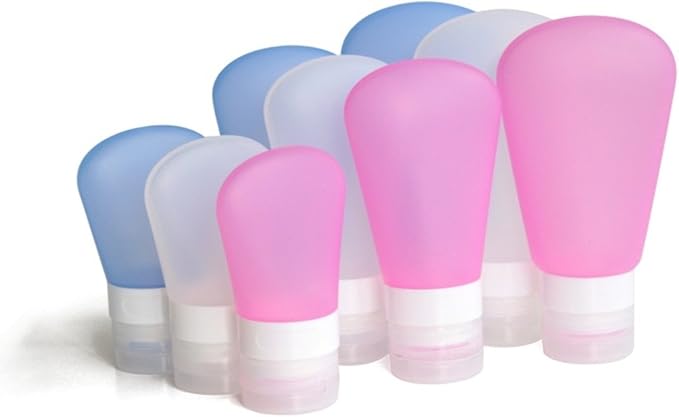 3 Pack Portable Food Grade Squeeze Silicone Liquid Travel Bottles For Shampoo, Conditioner, Lotion, Toiletries (3 OZ Pink + White + Blue)
