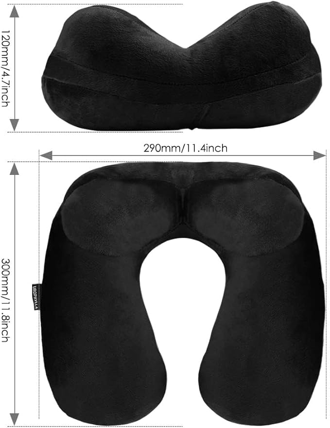 urophylla Inflatable Travel Pillow, Soft Velvet Inflatable Neck Pillow for Traveling, Airplanes, Train, Car, Office with Compact Bag, Breathable Washable Cover, Suit for Adults Sleeping - Black