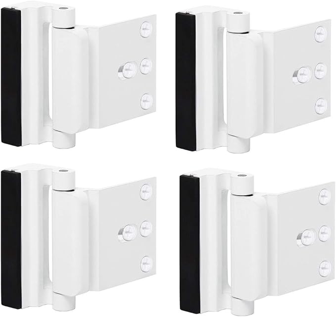 4 Pack Door Reinforcement Locks with 16 Screws, Home Security Door Lock Stop for Toddler, Childproof Door Lock Night Lock Withstand 800 Lbs White