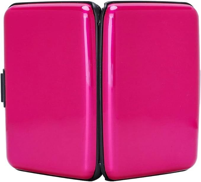 ELFISH Mini RFID Aluminum Wallet Credit Cards Holder Business Card Case Metal ID Case for Men Women (Pink)