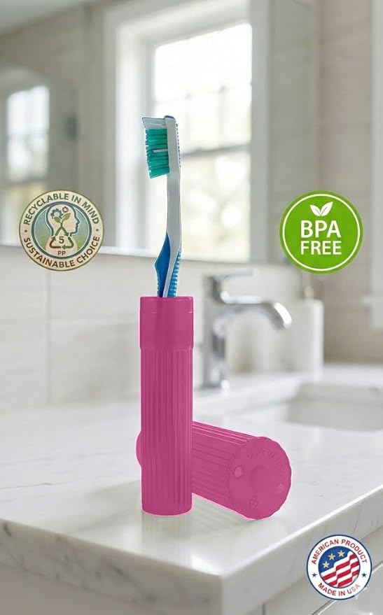 American Comb Toothbrush Holder - Pink, Made in USA, with Ventilation Holes, for Toothbrush Covers, Toothbrush Holder, Toothbrush Soft, Durable Design, Hygienic Bathroom Accessory
