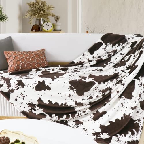 Queen Size Blankets for Bed, Extra Large Fuzzy Fleece Cow Print Blankets Full Size, Luxury Cozy Country Decor for Bedroom Living Room, Lightweight Warm Bedding Gifts for Women Men Couples 90" x 90"